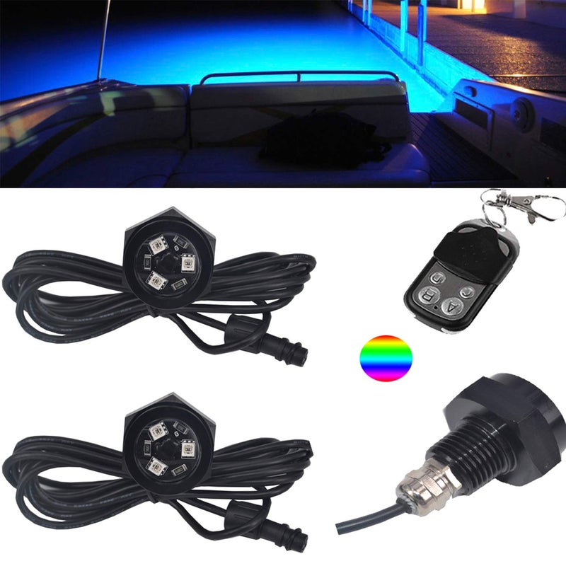 NBWDY RGB LED 1/2in NPT Boat Drain Plug Light Underwater Lights with 4-Key RF Remote Control,DC12V,50000hr Lifespan Marine Led Lamp for Garber-Fishing,Swimming,Diving(Pack of 2) - Image 1